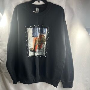 NWT Women’s Graphic Pearl-Trimmed High Heel Print Sweatshirt